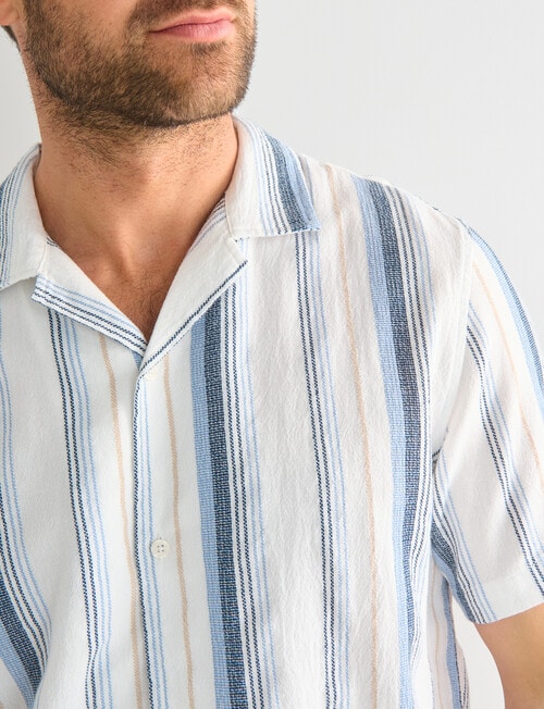 Gasoline Genoa Stripe Short Sleeve Shirt, White product photo View 04 L