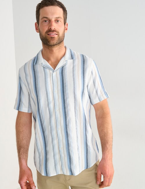 Gasoline Genoa Stripe Short Sleeve Shirt, White product photo View 05 L