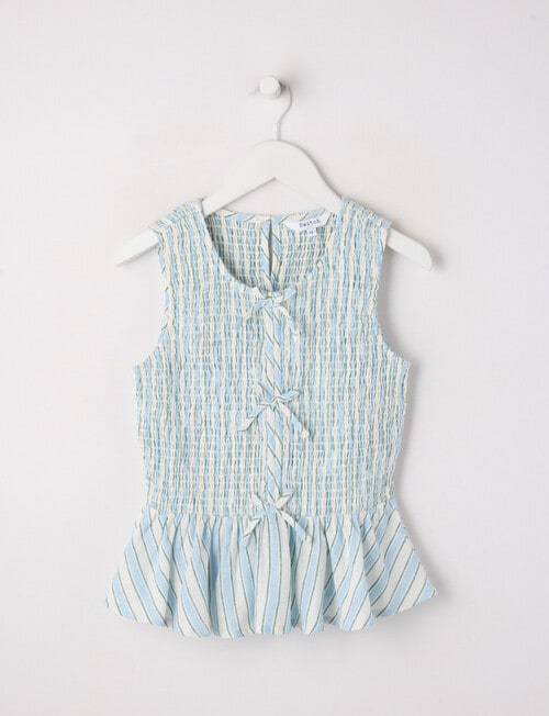Switch Mia Linen Blend Stripe Peplum Top, Light Blue product photo