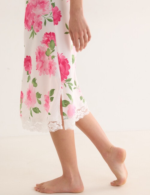 Whistle Sleep Camellia Print Lace Satin Nightie, White, 8-22 product photo View 06 L