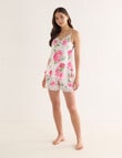 Whistle Sleep Camellia Print PJ Satin Short Set, Pink product photo View 03 S