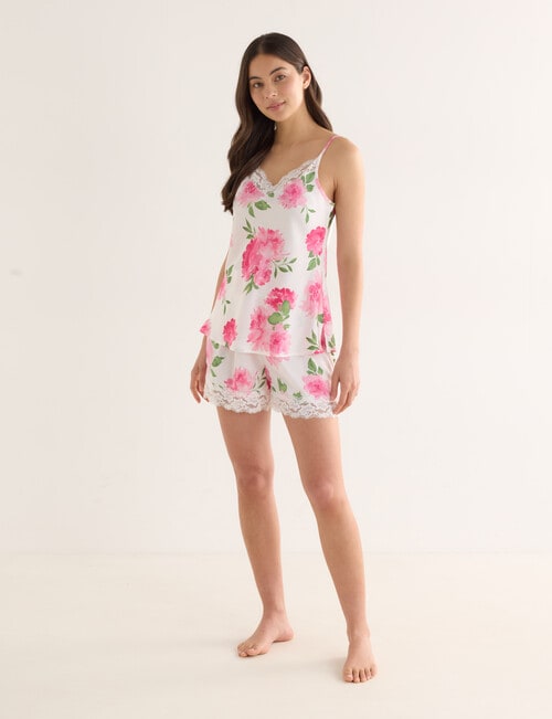 Whistle Sleep Camellia Print PJ Satin Short Set, Pink product photo View 03 L