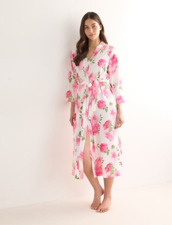 Whistle Sleep Camellia Print Satin Robe, Pink, 8-22 product photo
