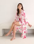 Whistle Sleep Camellia Print Satin Robe, Pink, 8-22 product photo View 03 S