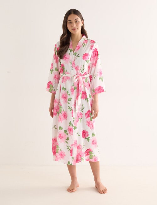 Whistle Sleep Camellia Print Satin Robe, Pink, 8-22 product photo View 04 L