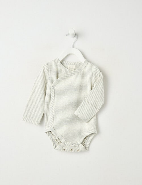Little Bundle Essentials Stretch Cotton Stripe Bodysuit, Cream & Grey product photo
