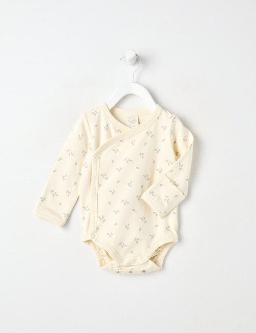 Little Bundle Essentials Stretch Cotton Bodysuit, Cream & Grey product photo