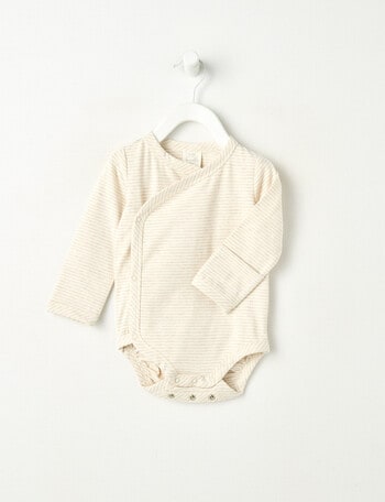 Little Bundle Essentials Stretch Cotton Stripe Bodysuit, Cream & Oatmeal product photo