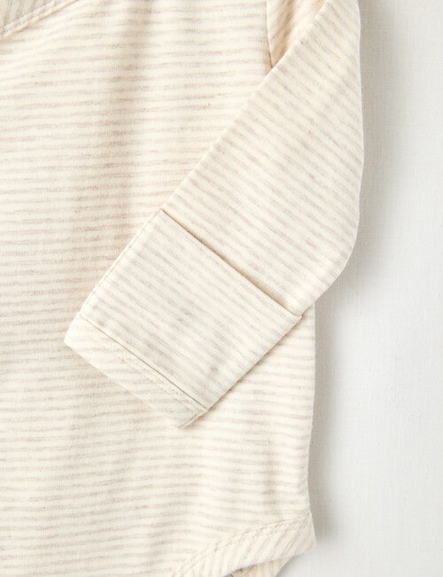 Little Bundle Essentials Stretch Cotton Stripe Bodysuit, Cream & Oatmeal product photo View 03 L