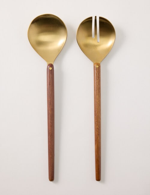 Gather Elementopia Salad Servers Set of 2, Brass & Natural product photo View 02 L