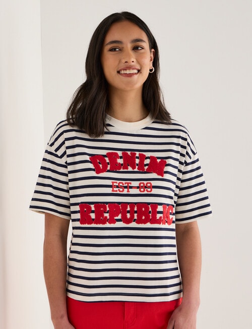 Denim Republic Stripe Applique Tee, Navy & White product photo View 05 L