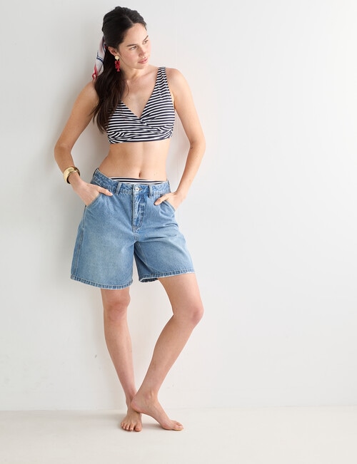 Zest Resort Stripe Wrap Front Bikini Top, Navy & White product photo View 03 L