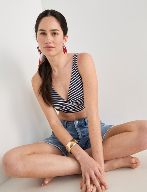 Zest Resort Stripe Wrap Front Bikini Top, Navy & White product photo View 06 L