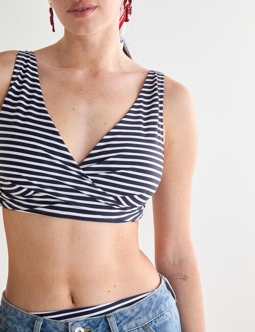 Zest Resort Stripe Wrap Front Bikini Top, Navy & White product photo View 09 L
