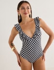 Zest Swimwear Gingham Frill Swimsuit, Black & White product photo