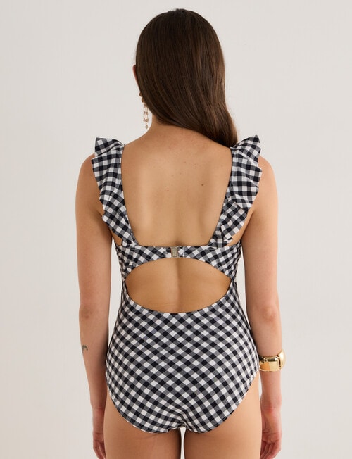 Zest Swimwear Gingham Frill Swimsuit, Black & White product photo View 02 L