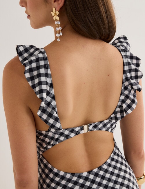 Zest Swimwear Gingham Frill Swimsuit, Black & White product photo View 06 L