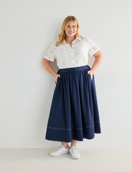 Studio Curve Contrast Stitch Skirt, Navy product photo