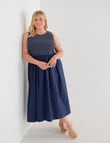 Studio Curve Contrast Stitch Sleeveless Smocked Dress, Navy product photo