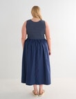 Studio Curve Contrast Stitch Sleeveless Smocked Dress, Navy product photo View 02 S