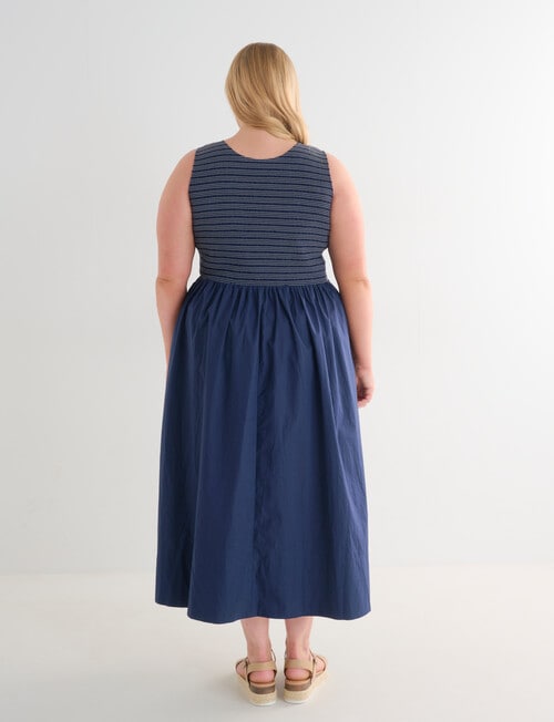 Studio Curve Contrast Stitch Sleeveless Smocked Dress, Navy product photo View 02 L