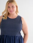 Studio Curve Contrast Stitch Sleeveless Smocked Dress, Navy product photo View 04 S