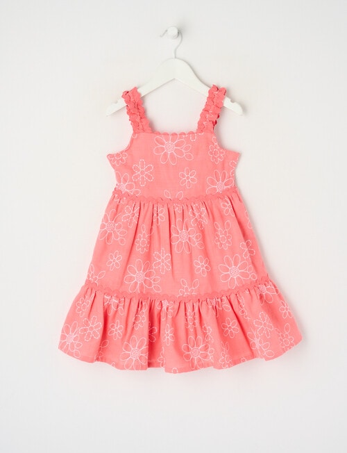 Mac & Ellie Floral Embroidered Ric Rac Dress, Coral product photo