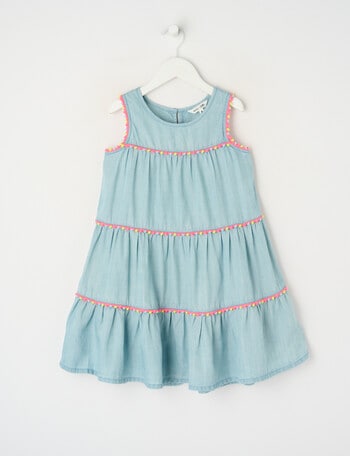 Mac & Ellie Pompom Trim Dress, Chambray product photo