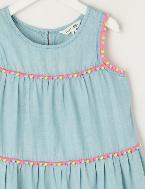 Mac & Ellie Pompom Trim Dress, Chambray product photo View 03 L