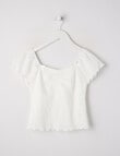 Switch Crinkle Knit Bow Top, White product photo