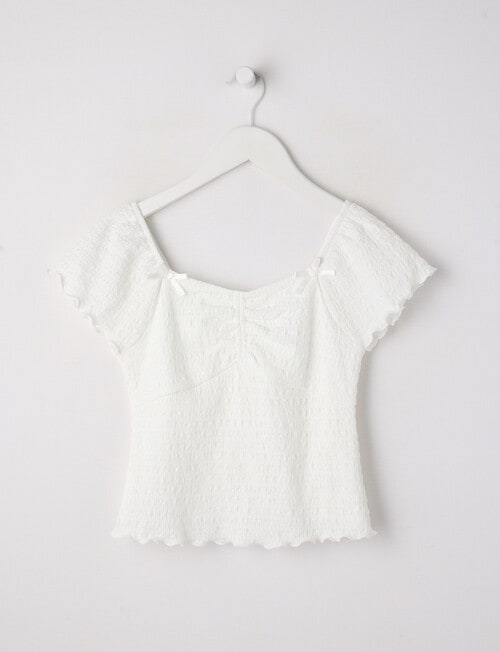 Switch Crinkle Knit Bow Top, White product photo