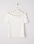 Switch Off Shoulder Short Sleeve Tee, White product photo