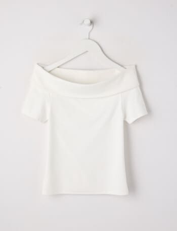 Switch Off Shoulder Short Sleeve Tee, White product photo