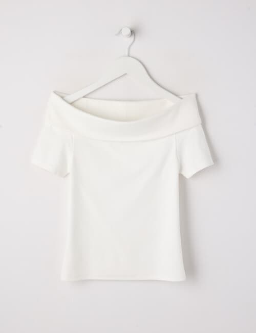 Switch Off Shoulder Short Sleeve Tee, White product photo