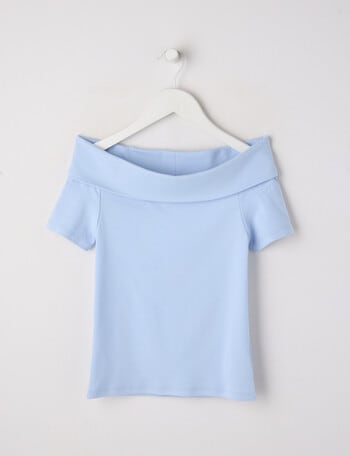 Switch Off Shoulder Short Sleeve Tee, Light Cornflower product photo