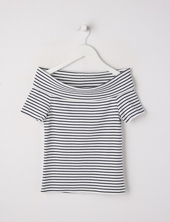 Switch Off Shoulder Stripe Short Sleeve Tee, White & Navy product photo