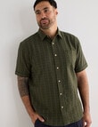 Kauri Trail Grid Texture Short Sleeve Shirt, Dark Olive product photo