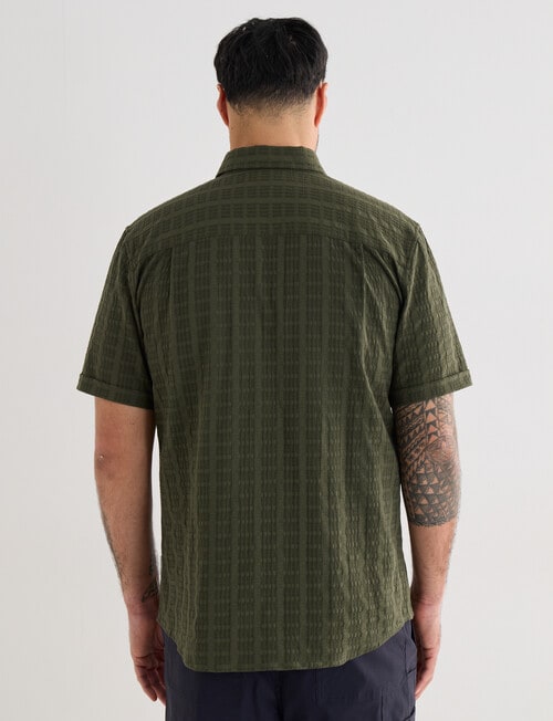 Kauri Trail Grid Texture Short Sleeve Shirt, Dark Olive product photo View 02 L
