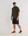 Kauri Trail Grid Texture Short Sleeve Shirt, Dark Olive product photo View 03 S