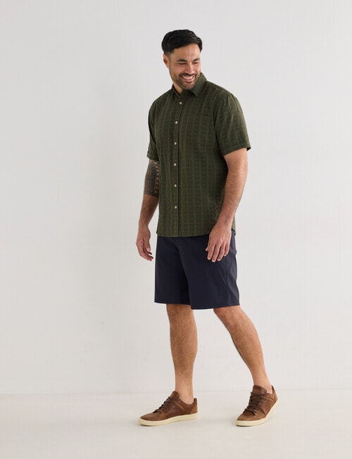 Kauri Trail Grid Texture Short Sleeve Shirt, Dark Olive product photo View 03 L