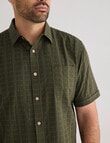 Kauri Trail Grid Texture Short Sleeve Shirt, Dark Olive product photo View 05 S