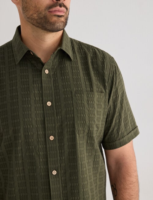 Kauri Trail Grid Texture Short Sleeve Shirt, Dark Olive product photo View 05 L