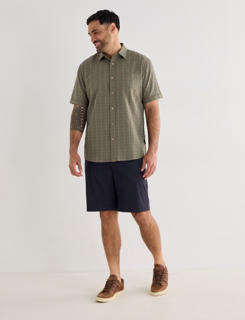 Kauri Trail Grid Texture Short Sleeve Shirt, Light Khaki product photo View 03 L