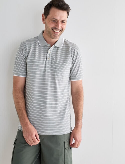 Chisel 2 Colour Stripe Short Sleeve Polo Shirt, Sage product photo View 05 L