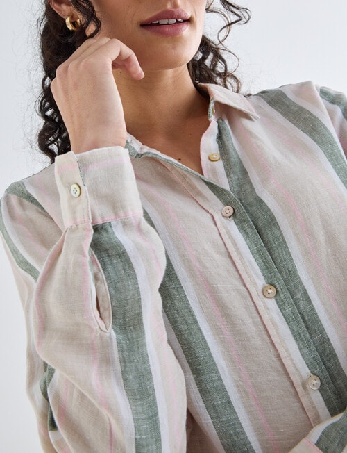Zest Essential Linen Multi Stripe Long Sleeve Shirt, Kelp product photo View 04 L