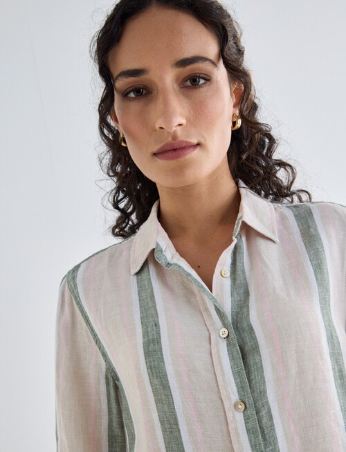 Zest Essential Linen Multi Stripe Long Sleeve Shirt, Kelp product photo View 05 L