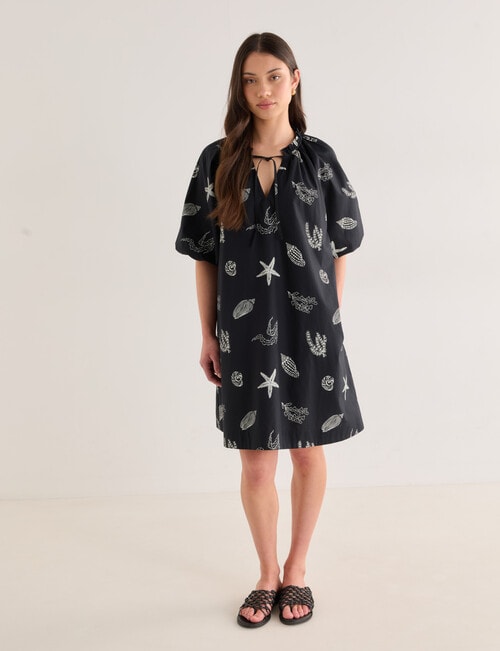 Mineral Aurora Printed A Line Mini Dress, Black product photo View 03 L
