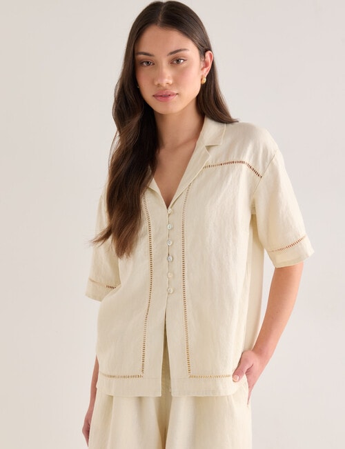 Mineral Lani Lace Trim Linen Shirt, Buttercream product photo