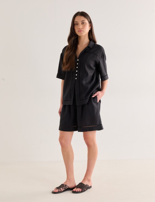 Mineral Lani Lace Trim Linen Shirt, Black product photo View 03 L