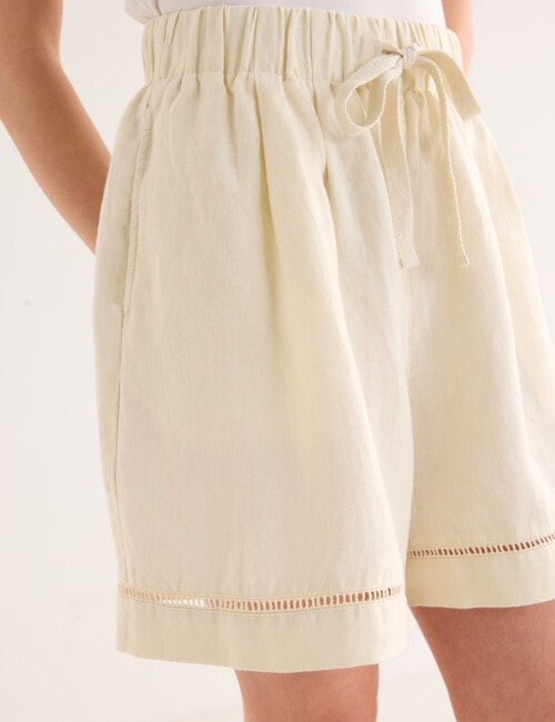 Mineral Lani Lace Trim Linen Shorts, Buttercream product photo